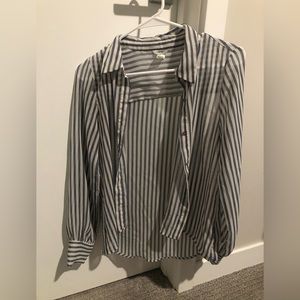 Sheer blue and white striped top